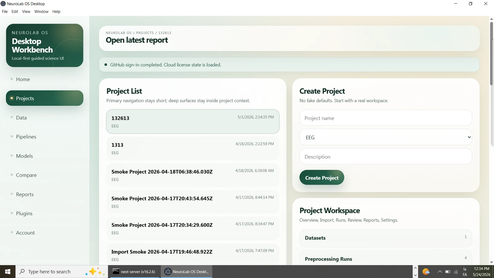 Import view in the NeuroLab OS desktop workbench.
